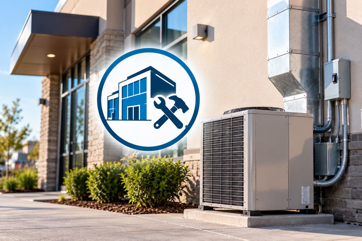 Commercial building with an outdoor HVAC condenser unit